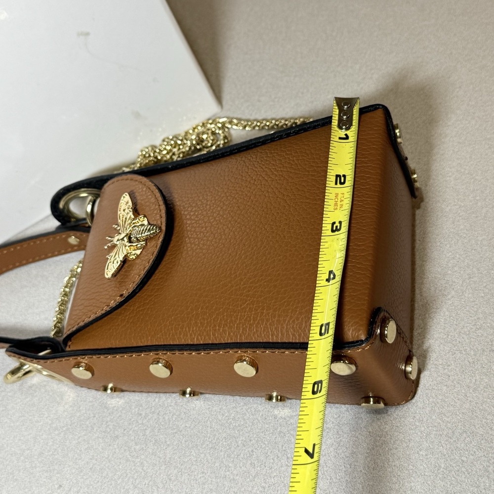 Cassette Barcelona‎ L'abeille Bumblebee Leather shoulder brown Mini Bag Gold Zip - Picture 10 of 12